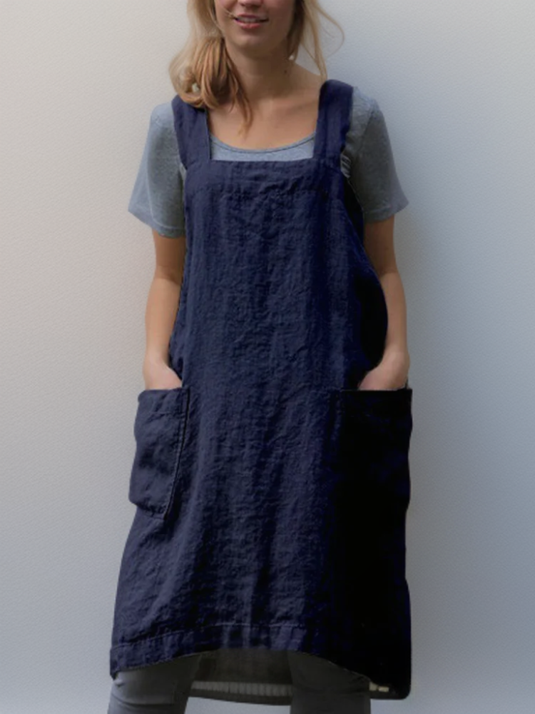 Baumwoll-Leinen Schürzenkleid mit Taschen