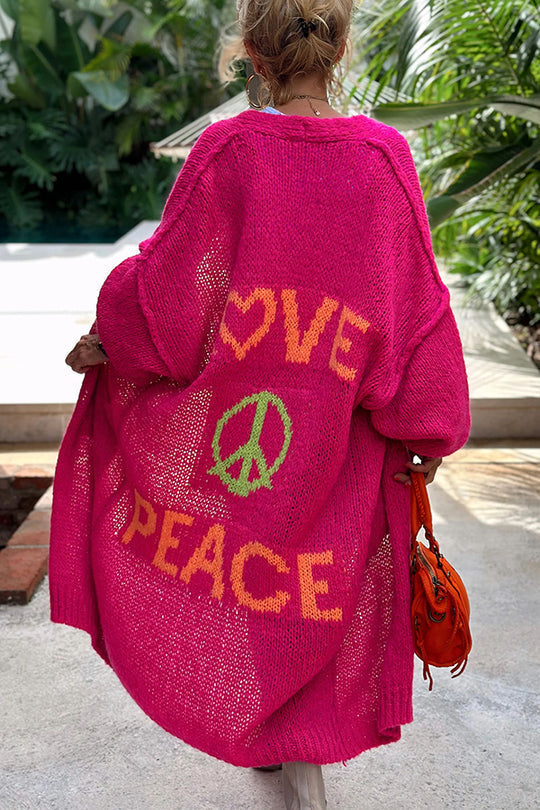 Oversize Strickjacke Mit Love & Peace Motiv