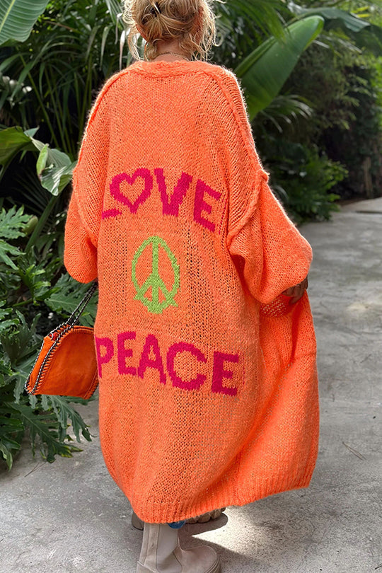Oversize Strickjacke Mit Love & Peace Motiv