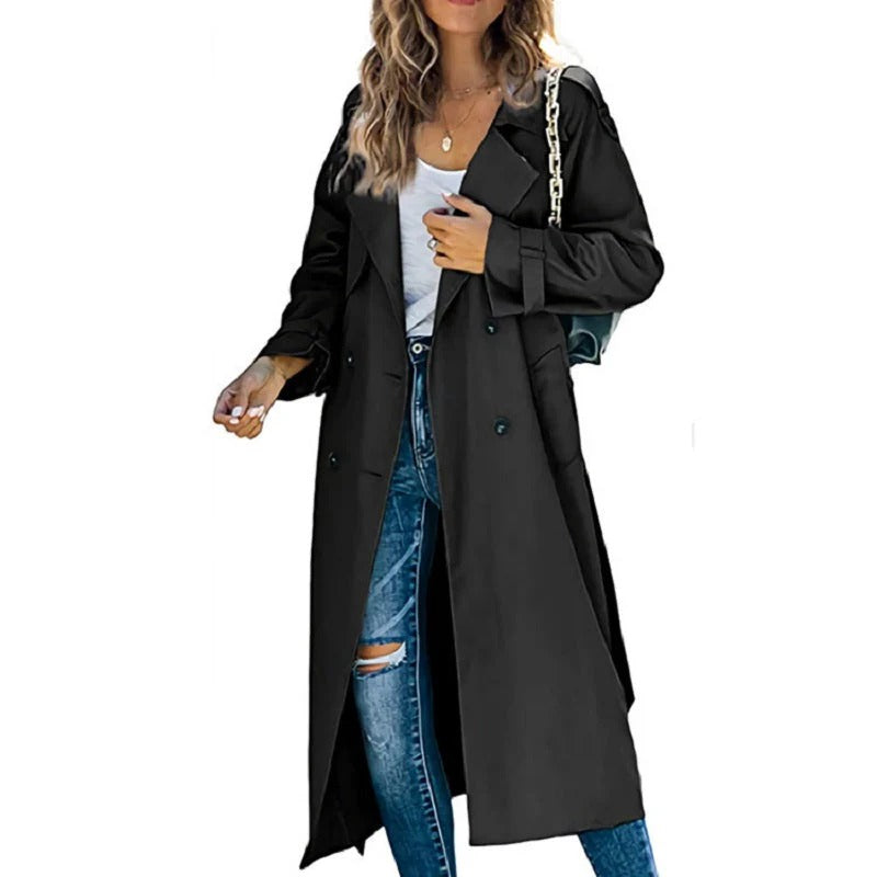 Trenchcoat Lange Passform Gürtel an der Taille Doppelreiher Klassischer Stil