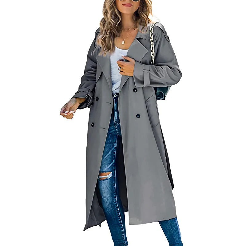 Trenchcoat Lange Passform Gürtel an der Taille Doppelreiher Klassischer Stil