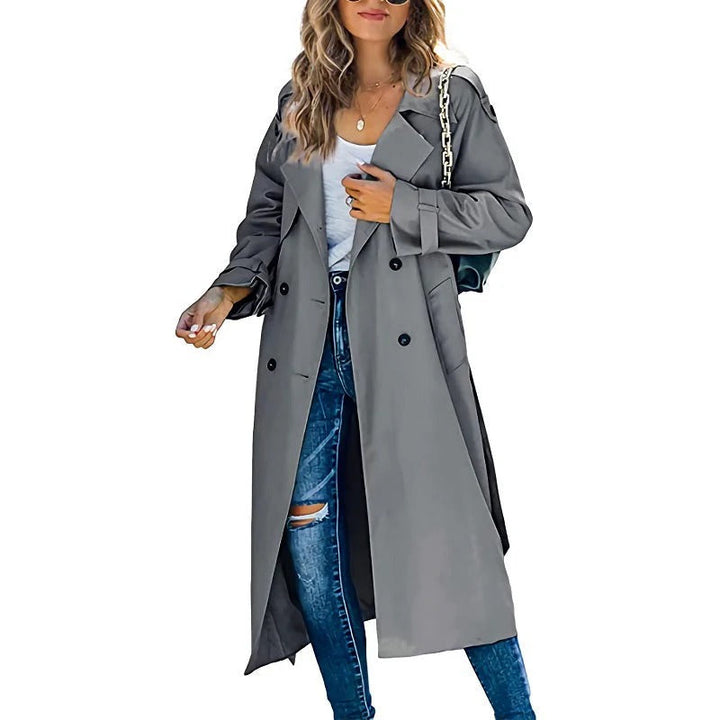 Trenchcoat Lange Passform Gürtel an der Taille Doppelreiher Klassischer Stil