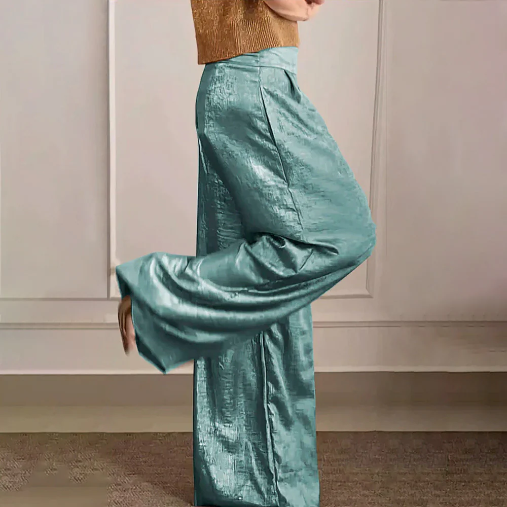 Weite Beine Hohe Taille Leicht Seidiger Fall Elegante Passform