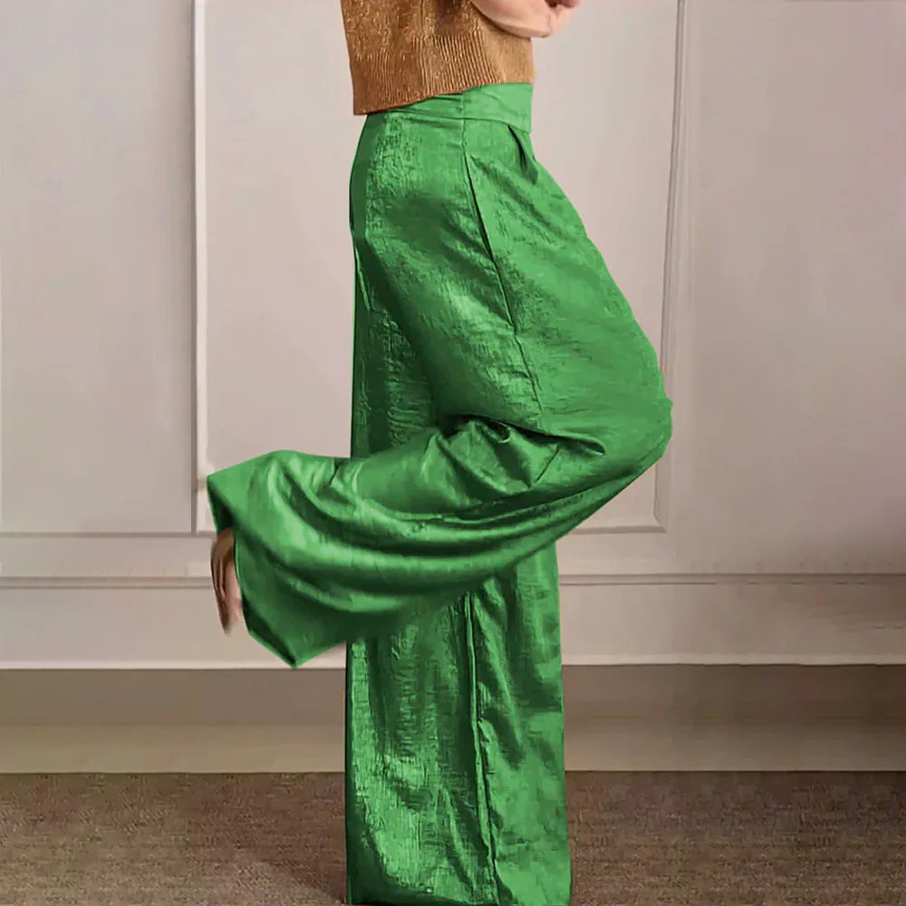 Weite Beine Hohe Taille Leicht Seidiger Fall Elegante Passform