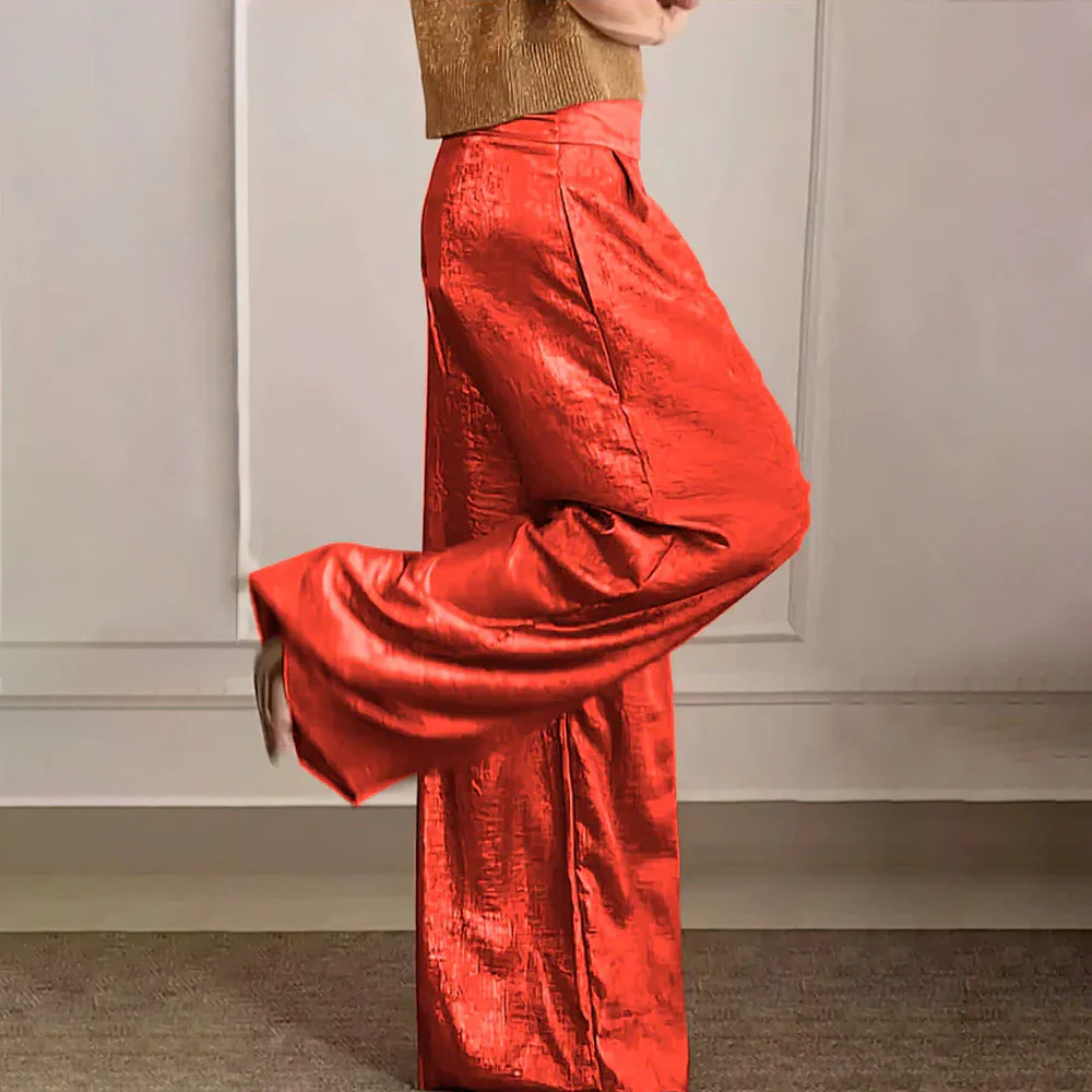 Weite Beine Hohe Taille Leicht Seidiger Fall Elegante Passform