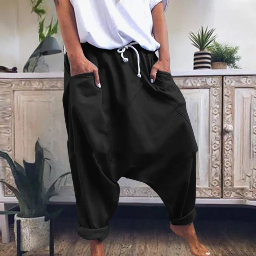Haremshosen Relaxed Fit Kordelzugbund Gekrempelte Beine Baumwollmischung