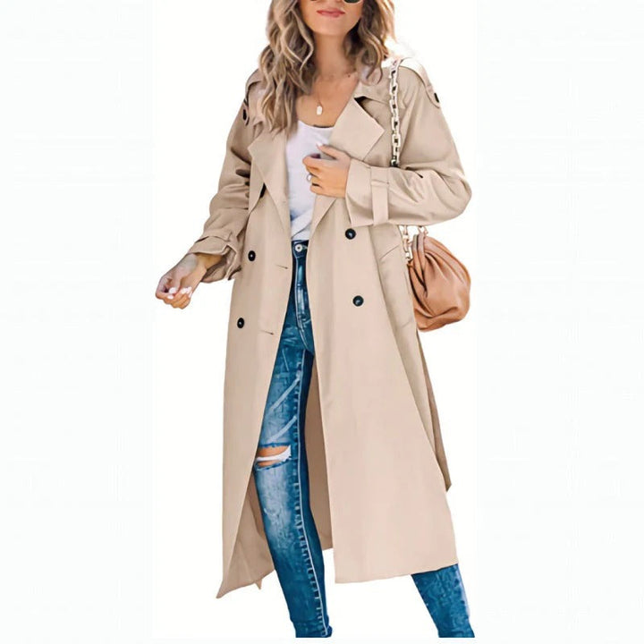 Trenchcoat Lange Passform Gürtel an der Taille Doppelreiher Klassischer Stil