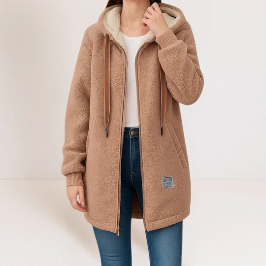 Komfortable und entspannt geschnittene Fleecejacke für Damen mit Kapuze