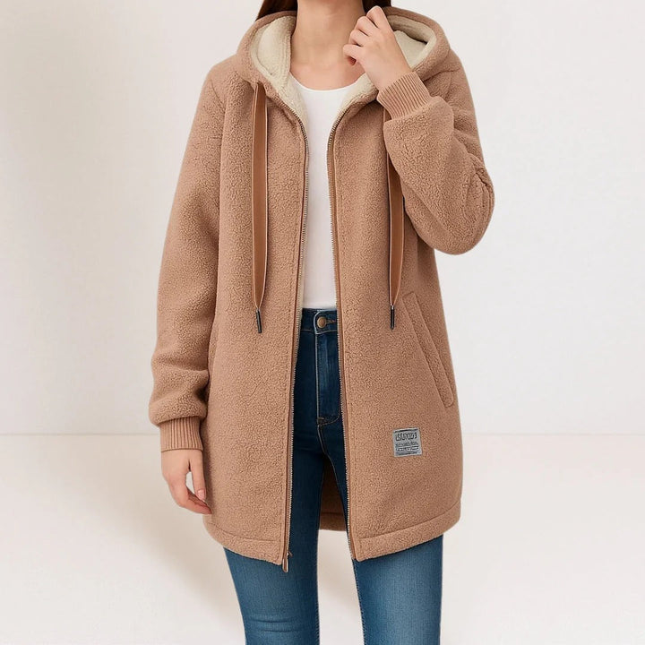 Komfortable und entspannt geschnittene Fleecejacke für Damen mit Kapuze