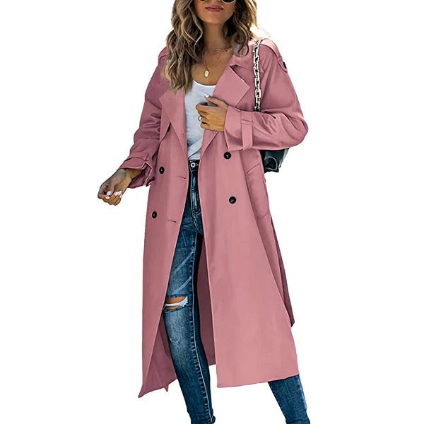 Trenchcoat Lange Passform Gürtel an der Taille Doppelreiher Klassischer Stil