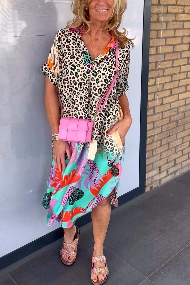 PHONord TaschenE-LÄSSIGES KLEID MIT LEOPARDENPRINT UND KURZEN ÄRMELN