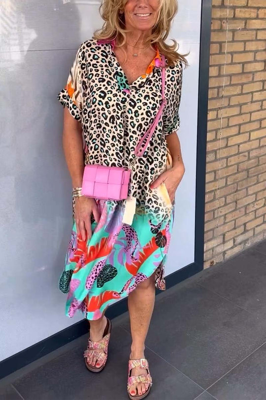 PHONord TaschenE-LÄSSIGES KLEID MIT LEOPARDENPRINT UND KURZEN ÄRMELN