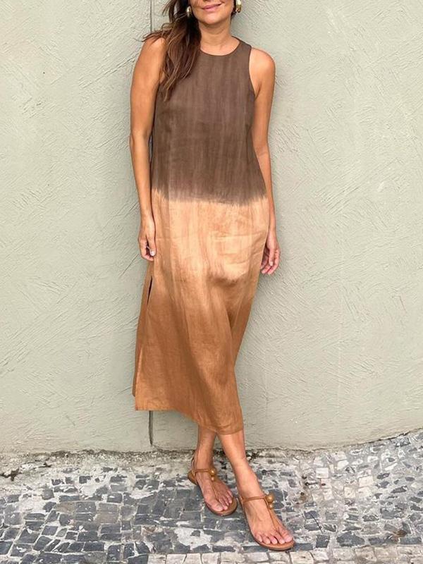 Luftiges Leinenkleid Aus Baumwolle mit Farbverlauf und Schlitz Am Bein