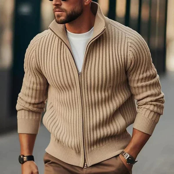 Herren - Strickjacke mit Stehkragen und Reissverschluss