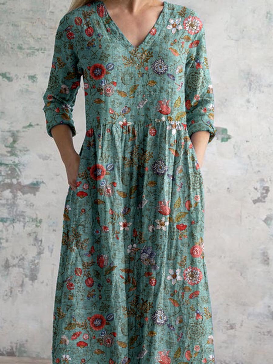 V-Ausschnitt Blumen Kleid