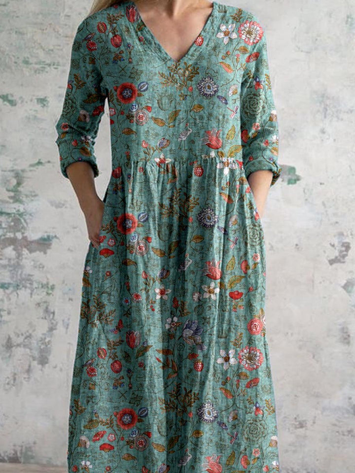 V-Ausschnitt Blumen Kleid