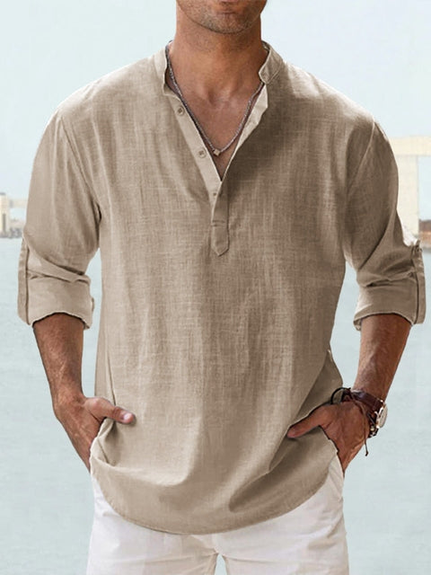 Bastian | Herren Freizeithemd Langarm mit Stehkragen
