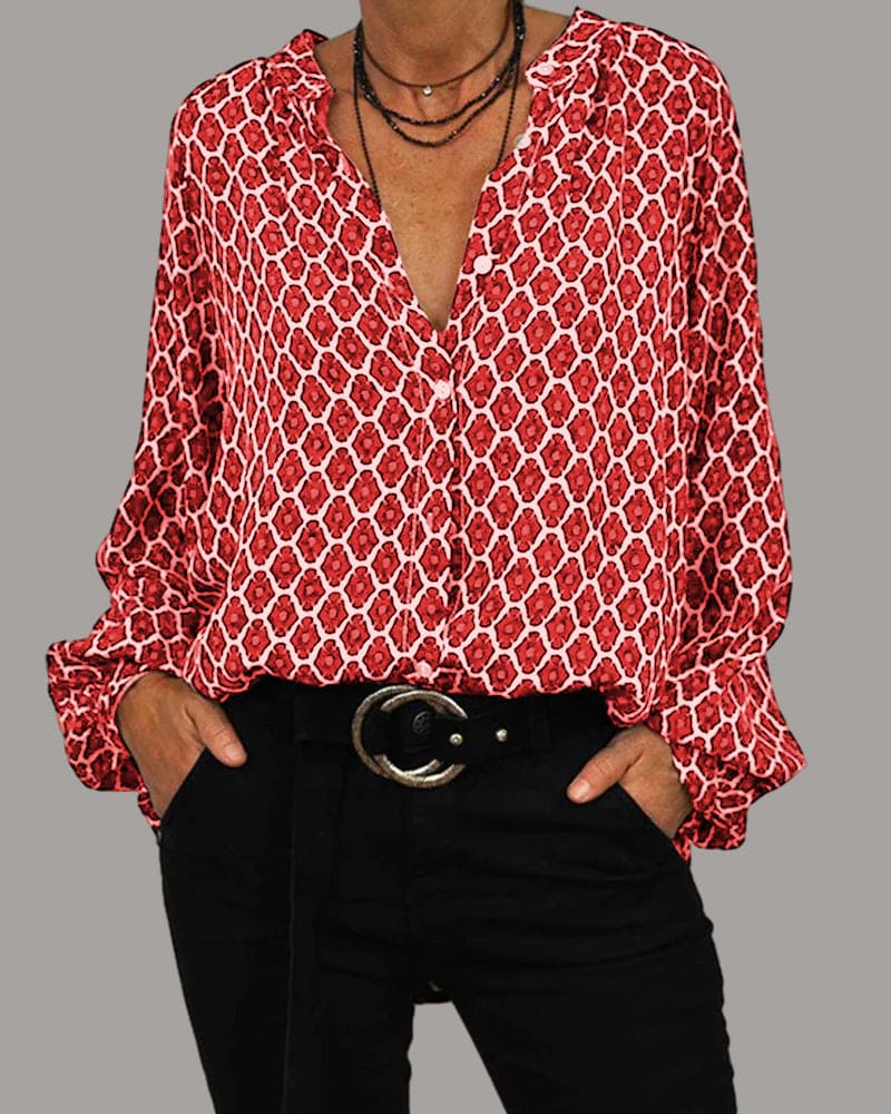 Stylische Bluse mit V-Ausschnitt und langen Ärmeln