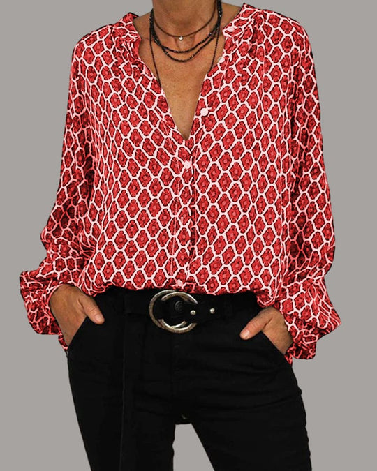 Stylische Bluse mit V-Ausschnitt und langen Ärmeln