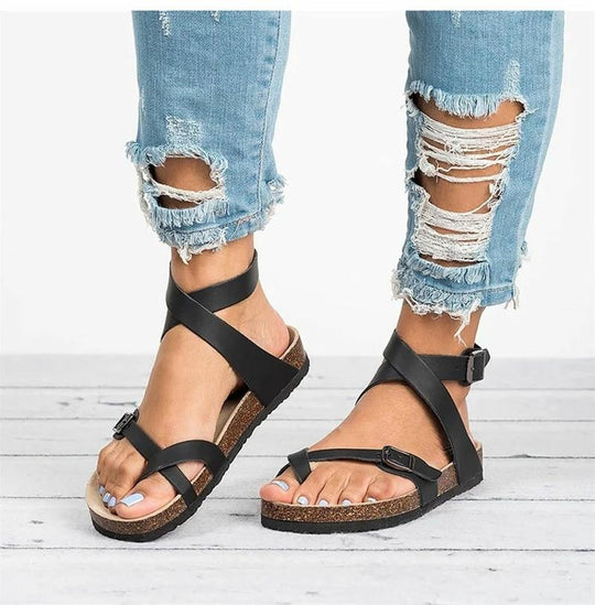 Nord Taschen | Leder Flachsohlen Sandalen Flip Flop Gürtel Schnalle Rom Stil