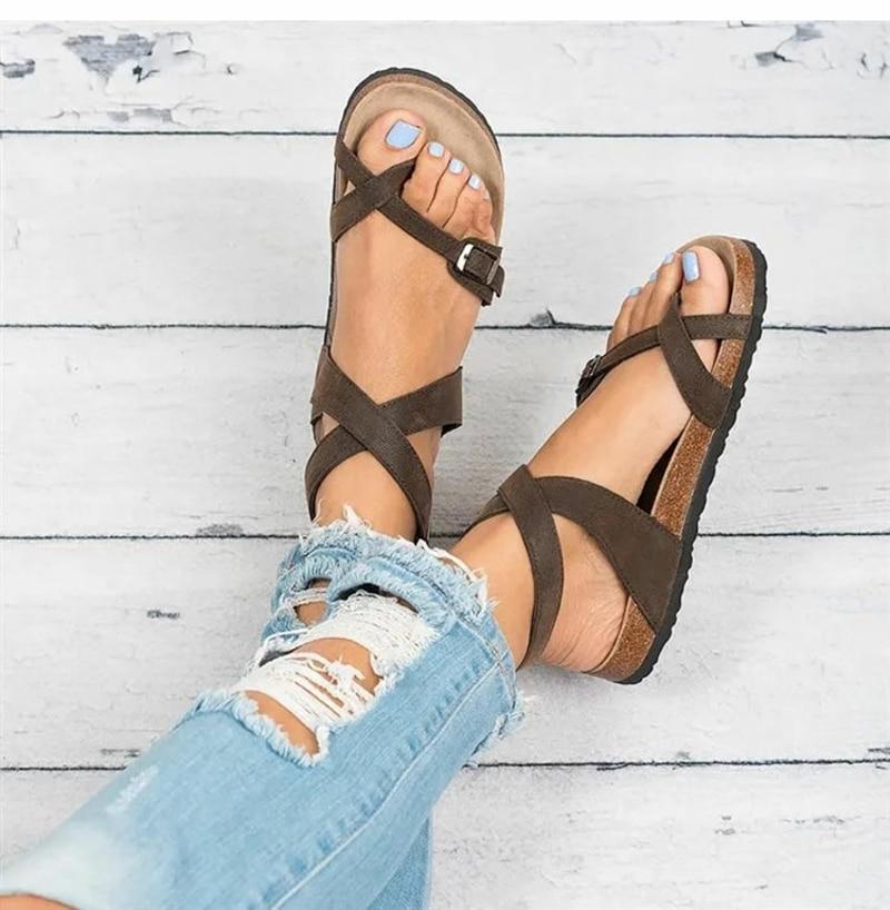 Nord Taschen | Leder Flachsohlen Sandalen Flip Flop Gürtel Schnalle Rom Stil
