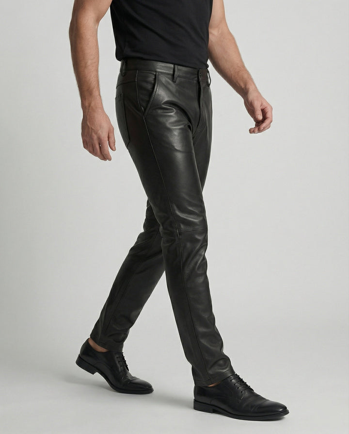 Herren Kunstleder Hose schmal geschnitten