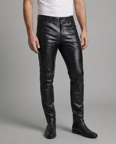 Herren Kunstleder Hose Slim Fit mit Steppdetails - Vittorelli