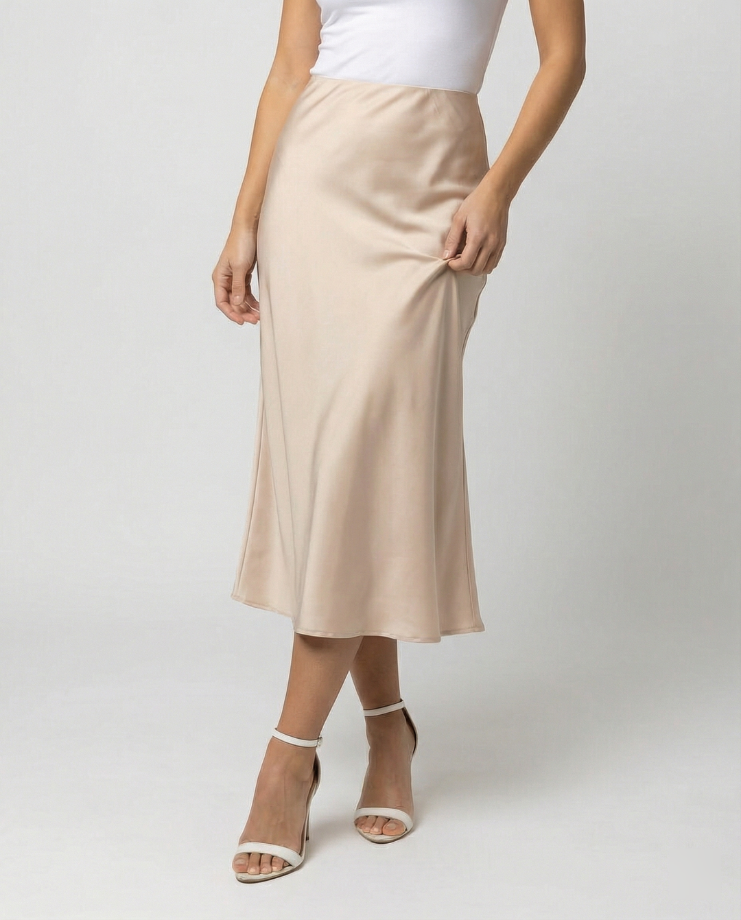 Damen eleganter Midirock mit sanftem Schnitt und hohem Bund