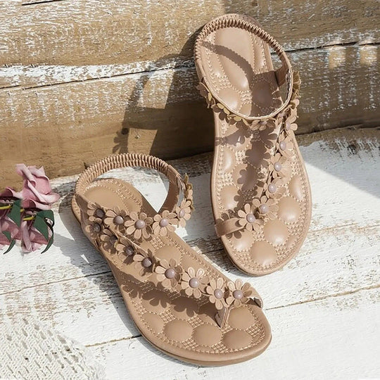 Flache Sommer Blumen Sandalen