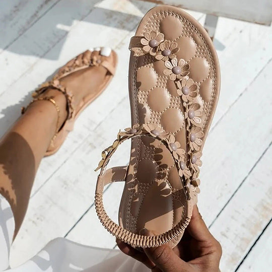 Flache Sommer Blumen Sandalen