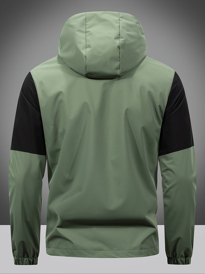 Herrenjacke mit Reißverschluss, Kapuze und Farbblockdesign