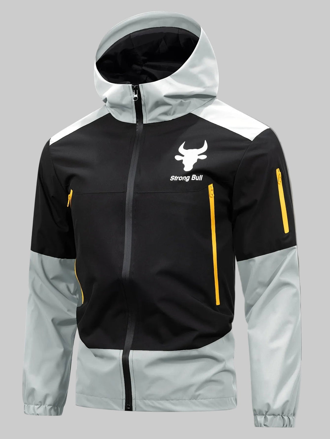 Herrenjacke mit Reißverschluss, Kapuze und Farbblockdesign