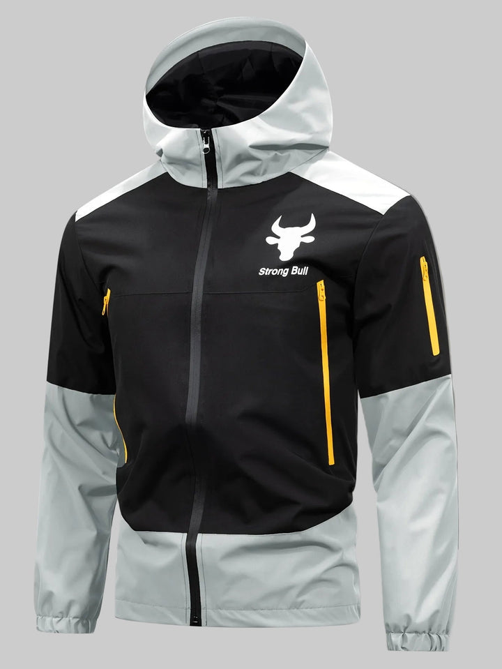 Herrenjacke mit Reißverschluss, Kapuze und Farbblockdesign