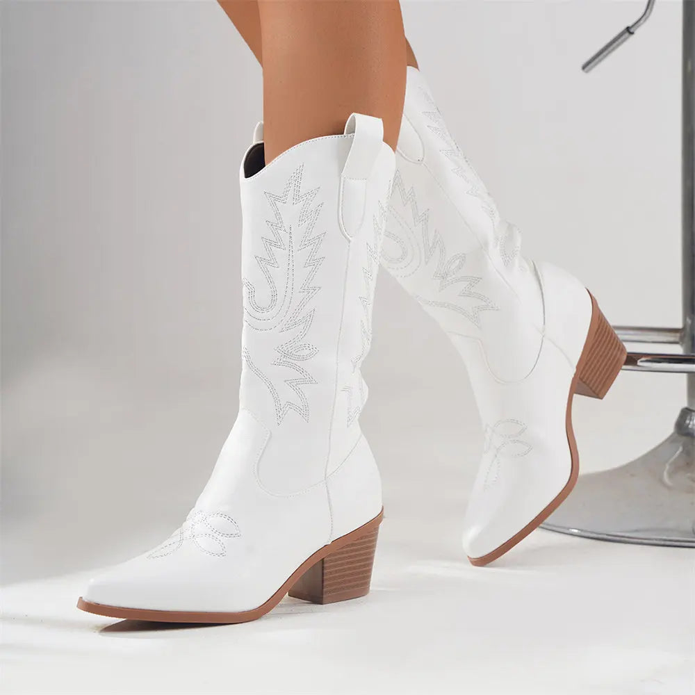 Moderne Westliche Elegante Blockabsatz Bequeme Stiefel