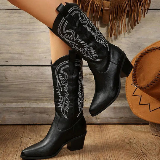 Moderne Westliche Elegante Blockabsatz Bequeme Stiefel