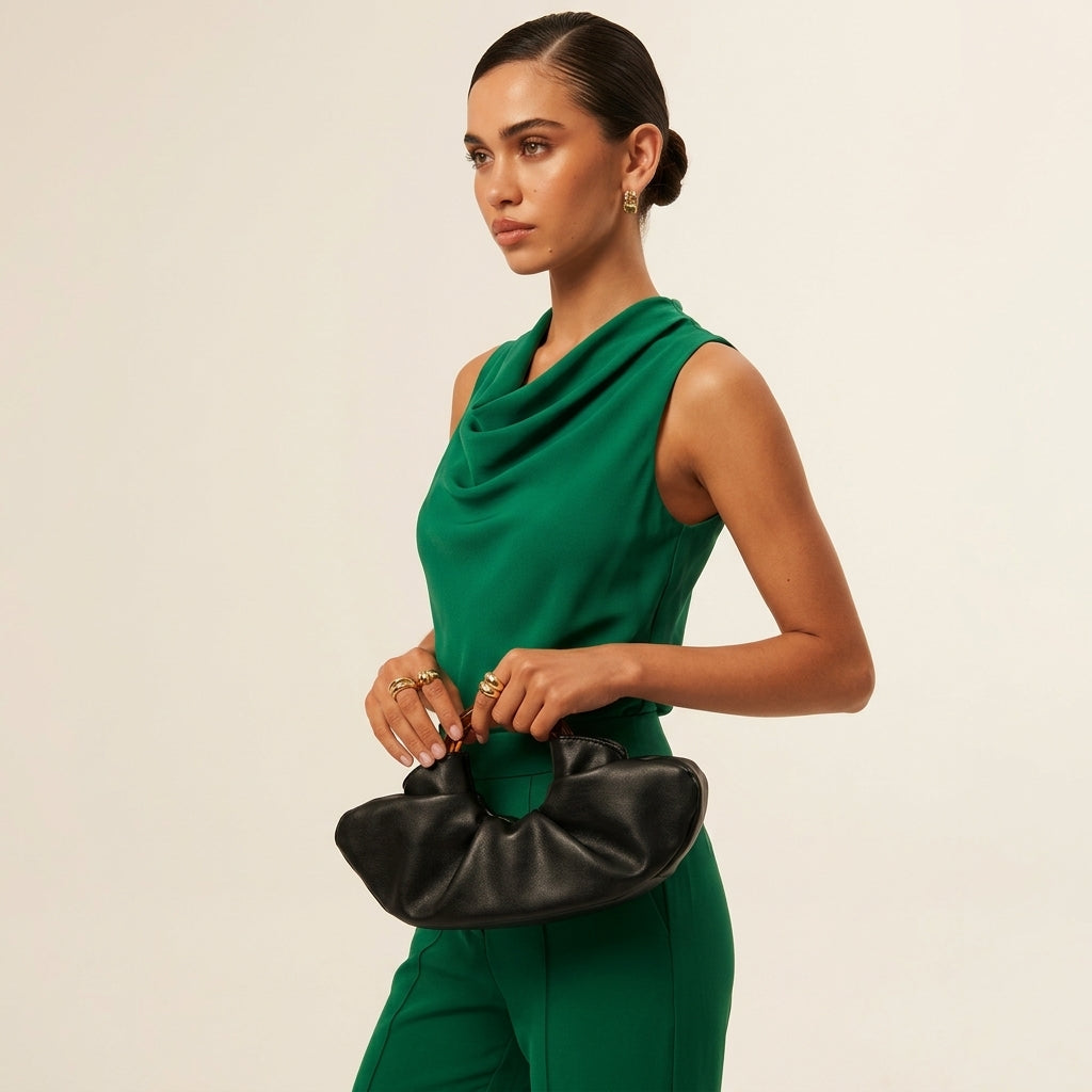 Nord Taschen | Geraffte vegane Kalbsleder-Clutch mit Ringgriff