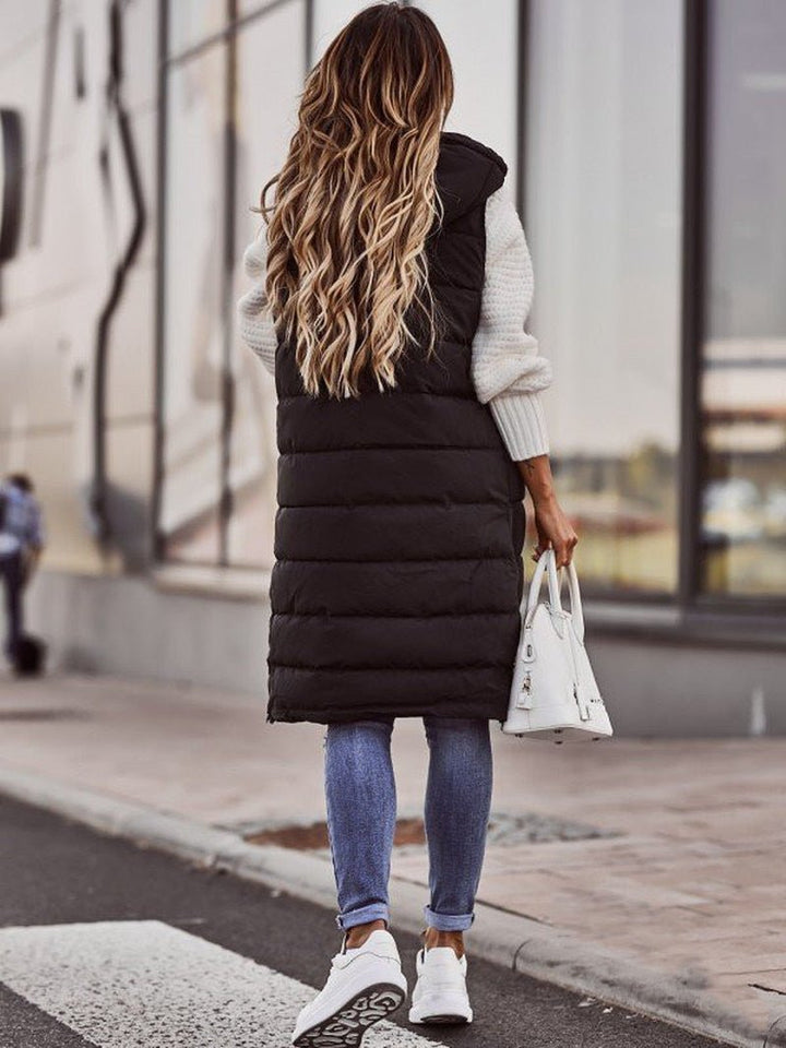 Nord Taschen Damen Lange Steppweste mit Kapuze