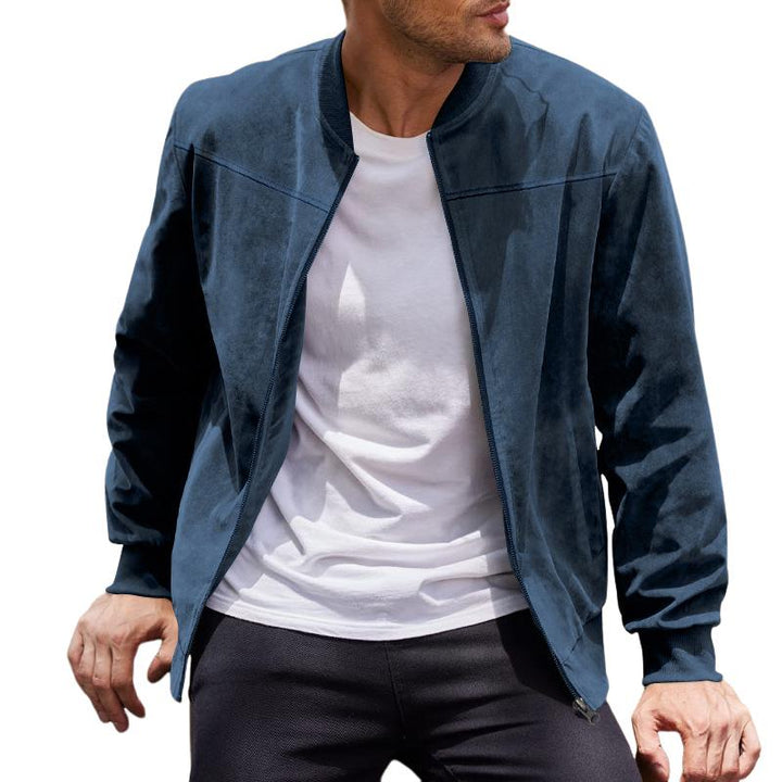 Leichte Übergangsjacke für Männer im Wildleder-Look mit Stehkragen