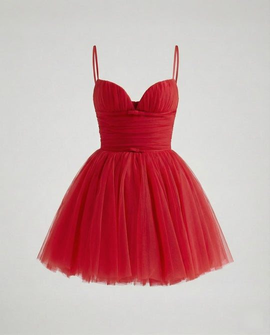 Damen Tüll Minikleid mit Herz-Ausschnitt