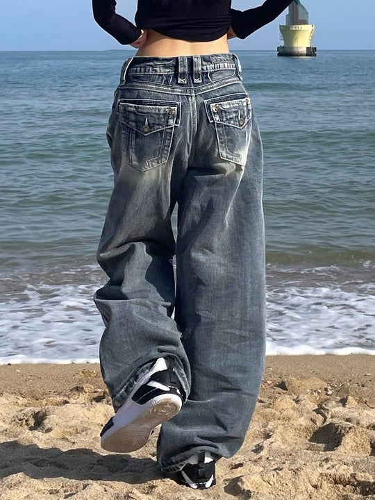 Hop Gewaschene Distressed Hoher Taille Baggy Jeans - Vittorelli