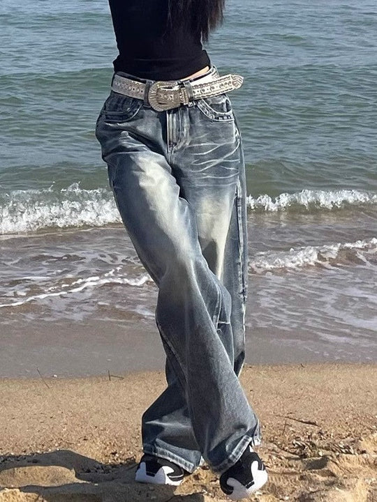 Hop Gewaschene Distressed Hoher Taille Baggy Jeans - Vittorelli