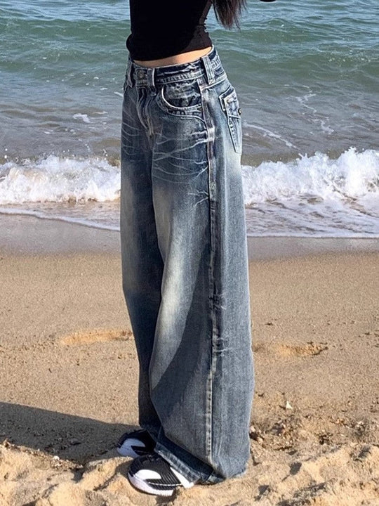 Hop Gewaschene Distressed Hoher Taille Baggy Jeans - Vittorelli