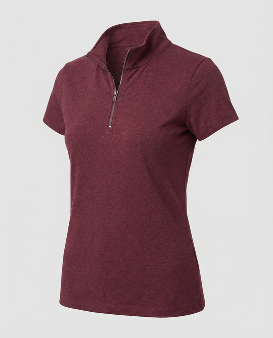 Damen Poloshirt mit kurzem Reißverschluss und figurbetontem Schnitt