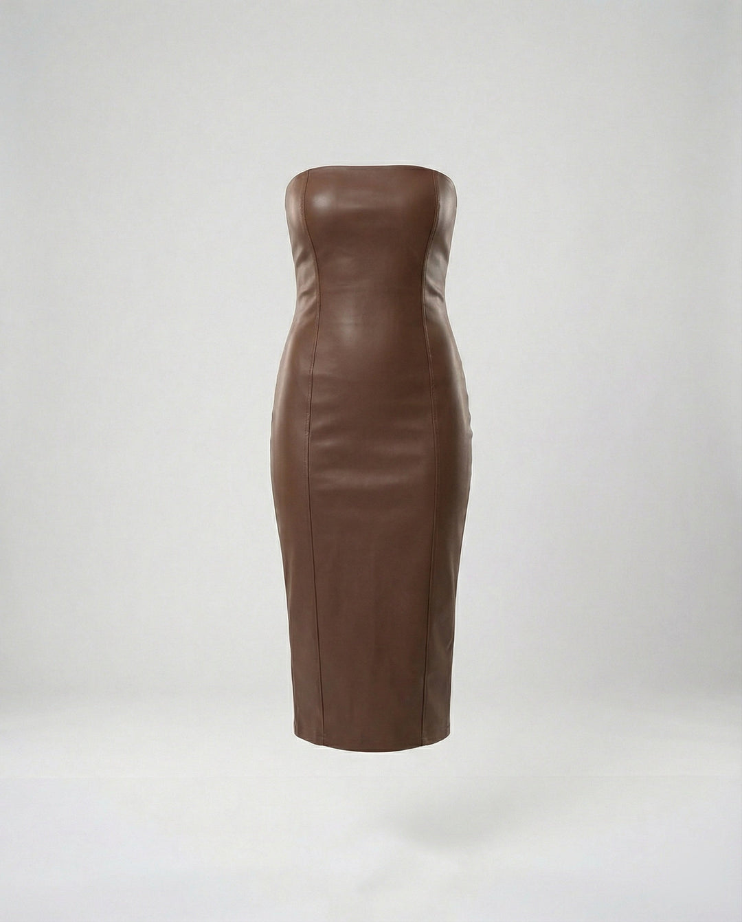 Damen Midikleid trägerlos Lederoptik