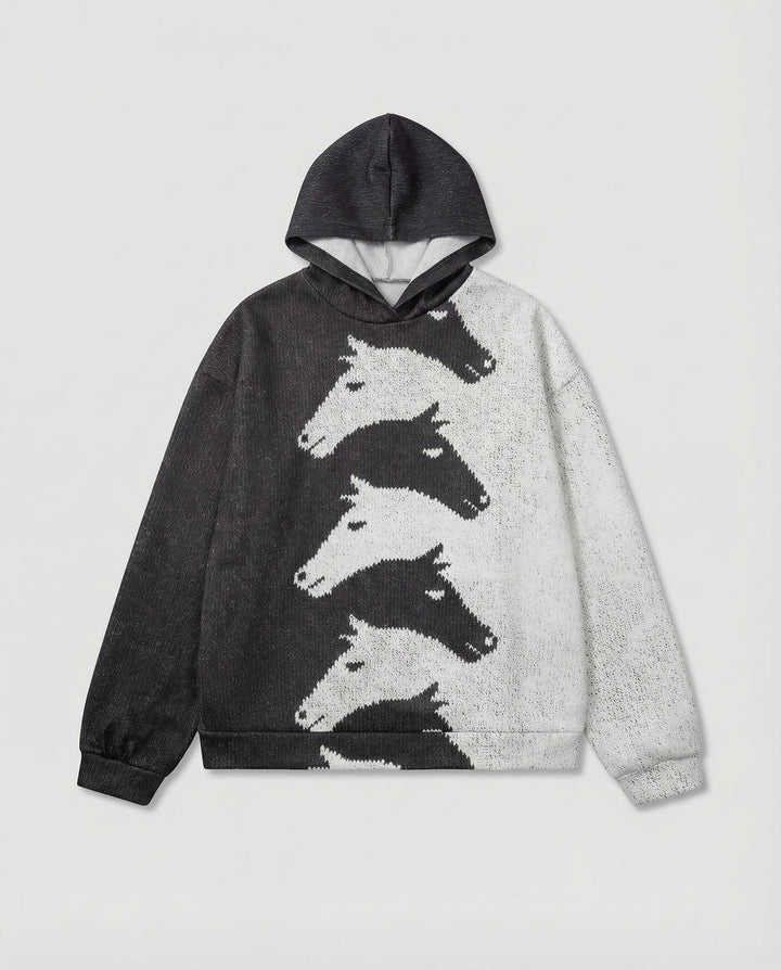 Damen Hoodie mit kreativem Pferdemuster & bequemer Passform
