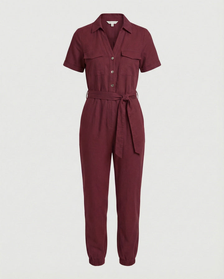 Damen lässiger Jumpsuit mit tailliertem Schnitt und durchgehender Knopfleiste