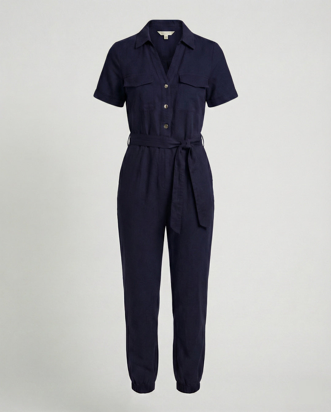 Damen lässiger Jumpsuit mit tailliertem Schnitt und durchgehender Knopfleiste