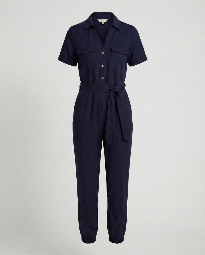 Damen lässiger Jumpsuit mit tailliertem Schnitt und durchgehender Knopfleiste