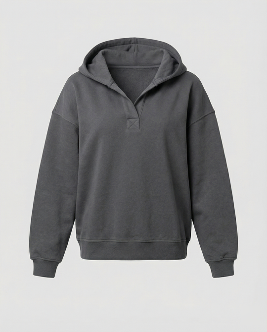 Damen Oversized Kapuzensweatshirt mit lässigem Stehkragen und langen Ärmeln Nord Taschen