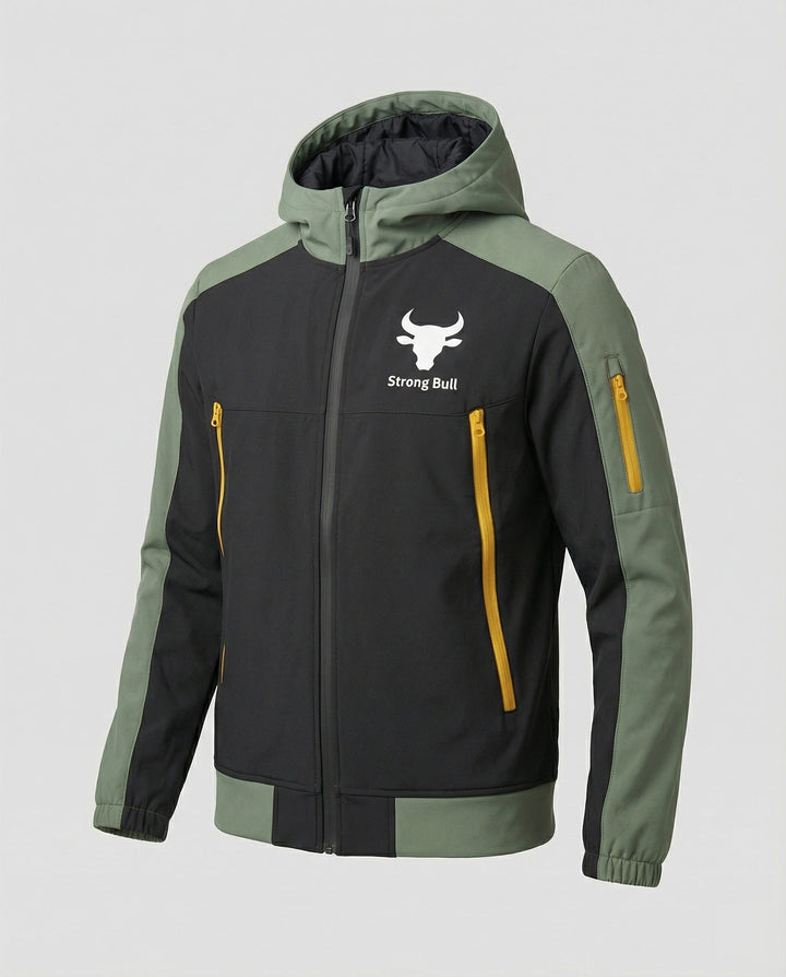 Herrenjacke mit Reißverschluss, Kapuze und Farbblockdesign